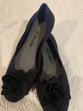 Rothy's Black Knit Floral Rosette Ballet Flats